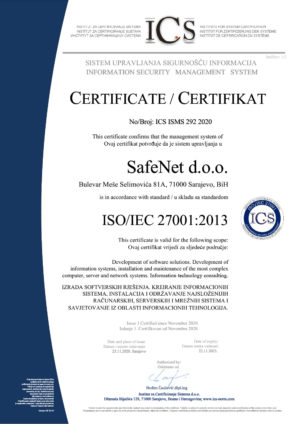 Certifikat ISO 27001 Certifikat ISO 27001